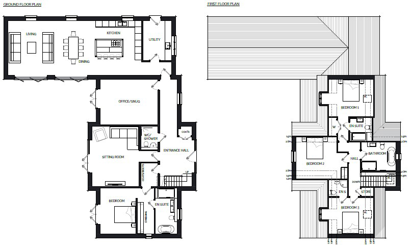 Floorplan of Applewood House showing the both ground floor and first floor plans